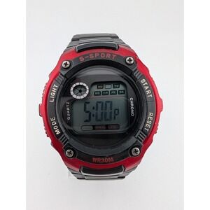 Men's Digital Sports Watch LED 48mm Case Black/Red WR30M- New Battery